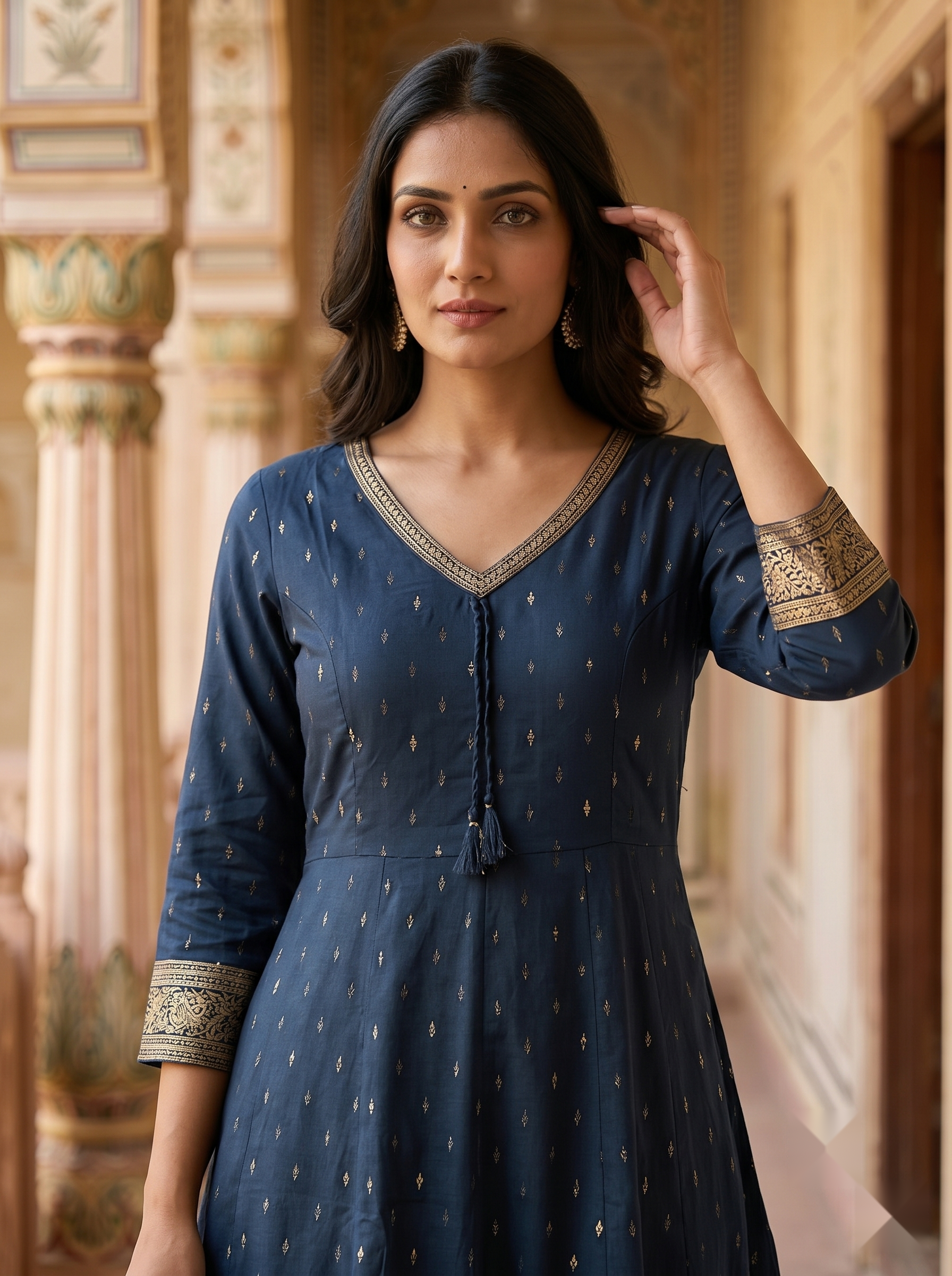 V Neck Kurtis - Royal Blue - image 2