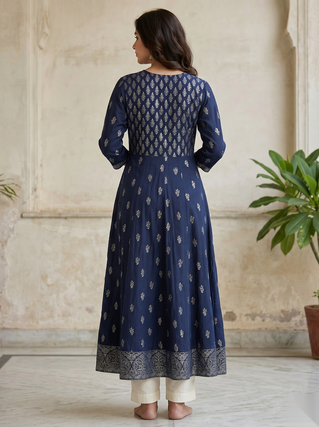 Dark Blue Long Top Umbrella kurti