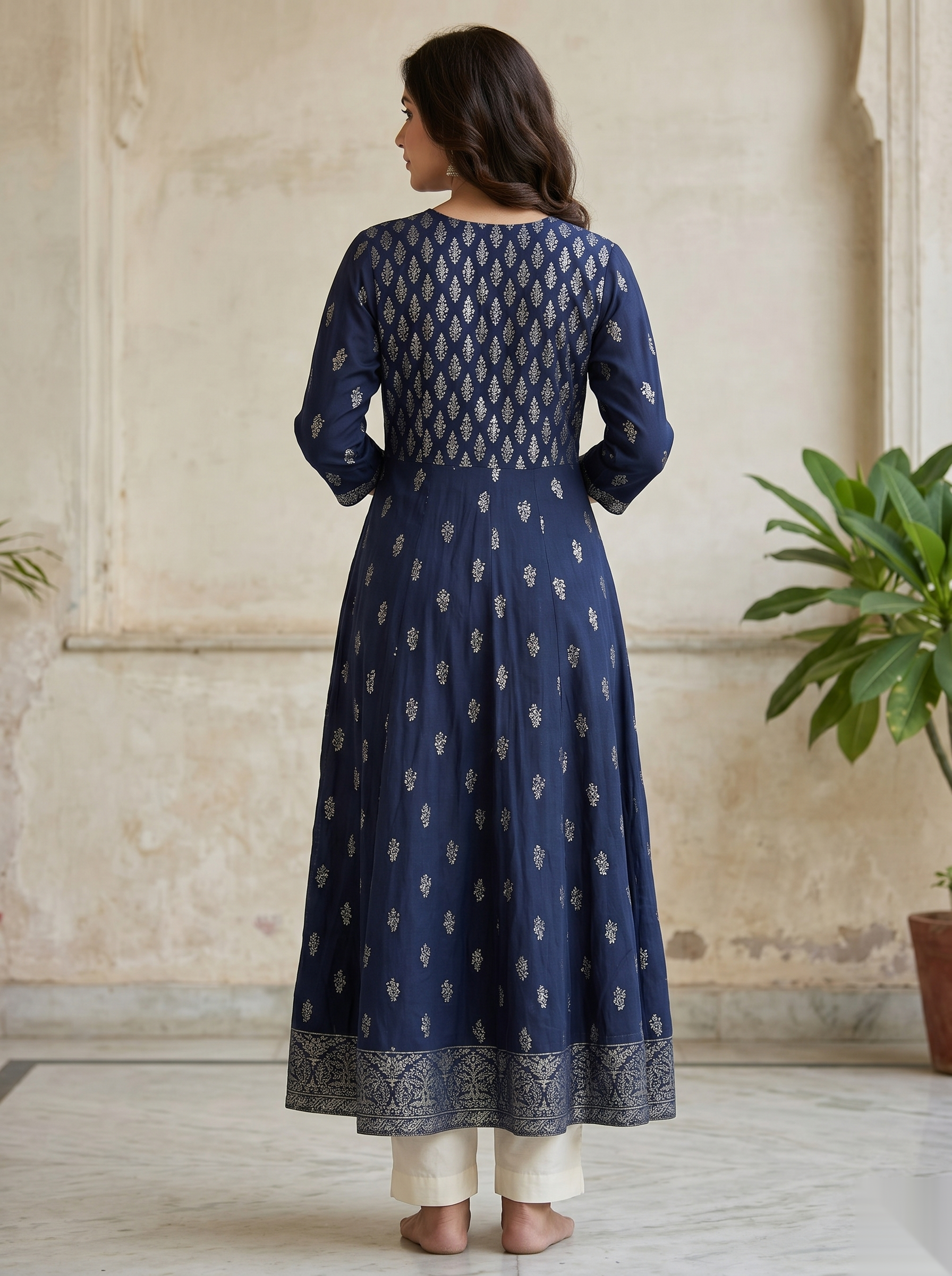 Dark Blue Long Top Umbrella kurti