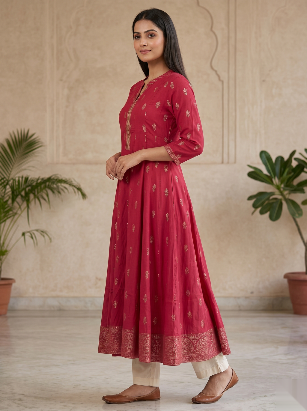Red Long Top Umbrella Kurti