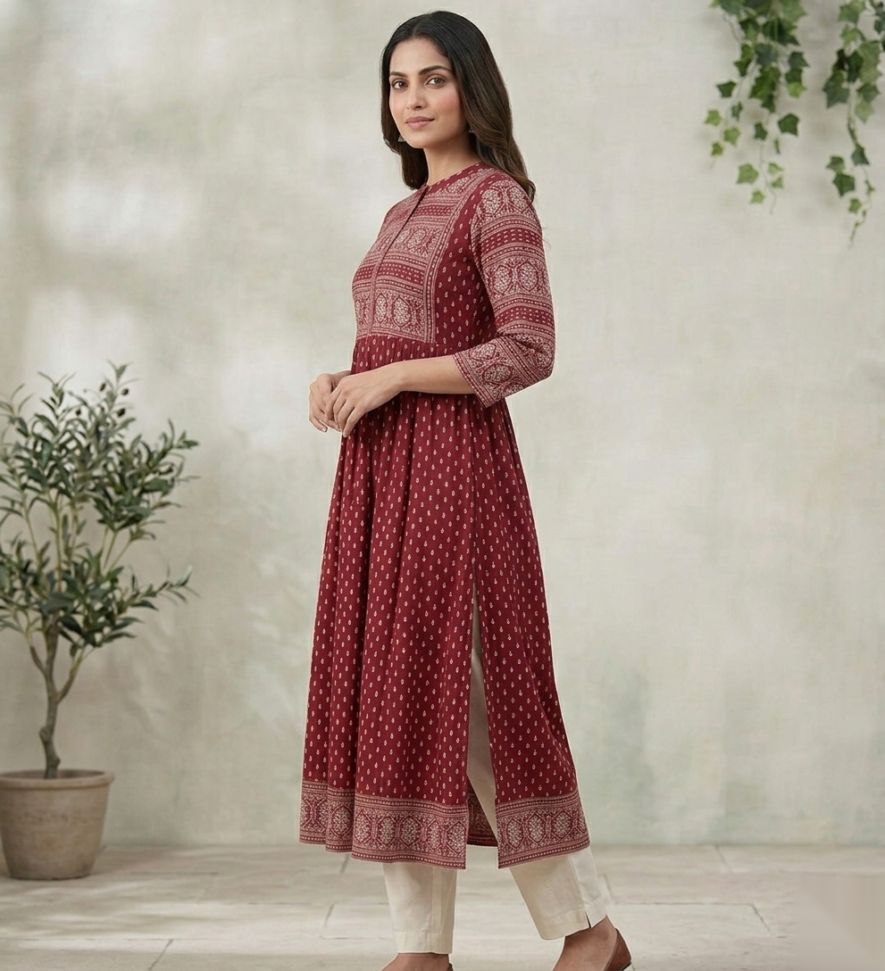 Maroon Long Top Umbrella Kurti