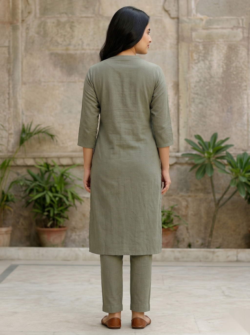 Dull Green Long Top Airline
