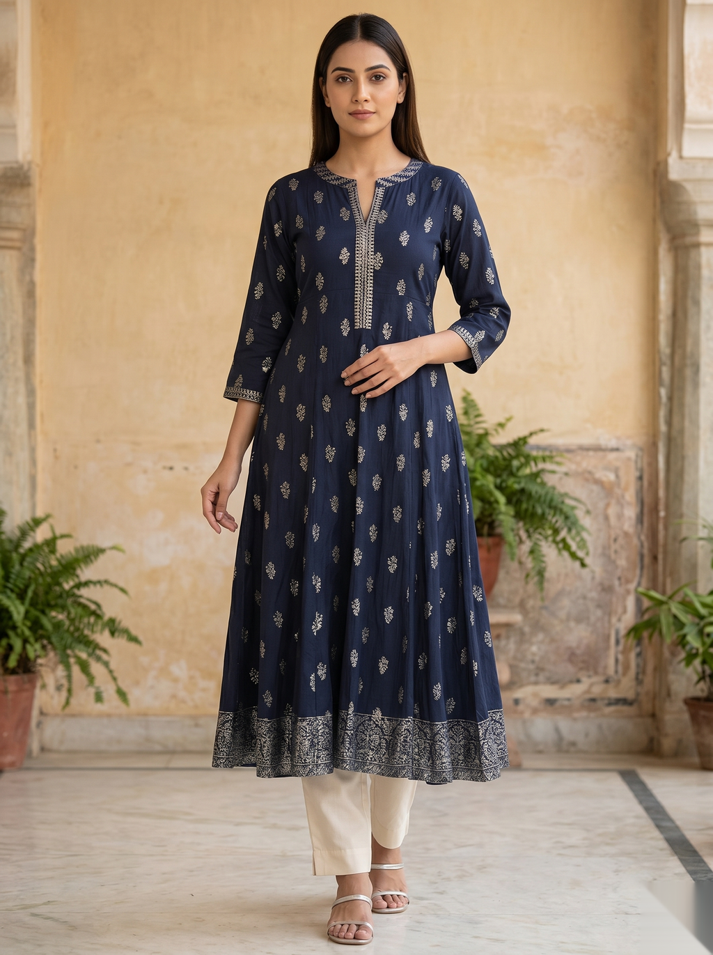 Dark Blue Long Top Umbrella kurti