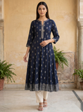 Dark Blue Long Top Umbrella kurti