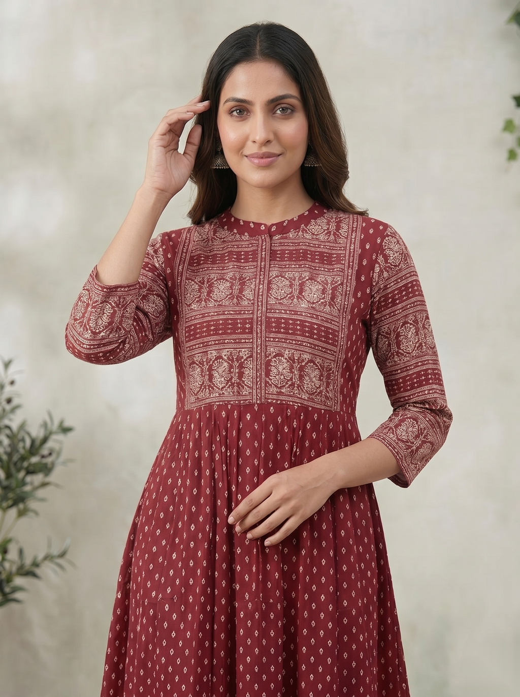 Maroon Long Top Umbrella Kurti