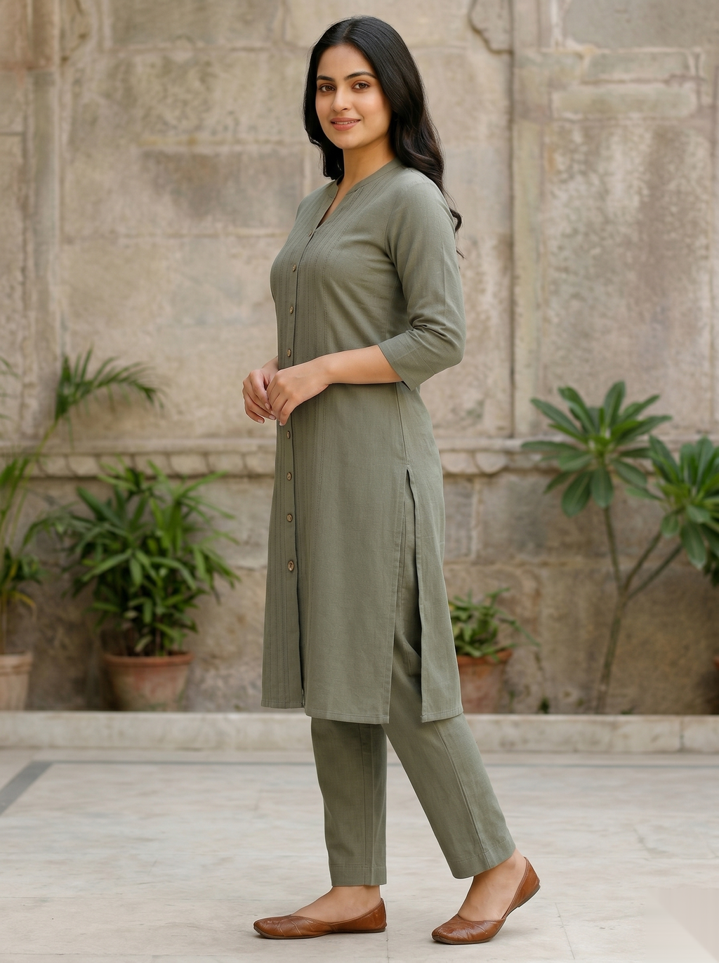 Dull Green Long Top Airline