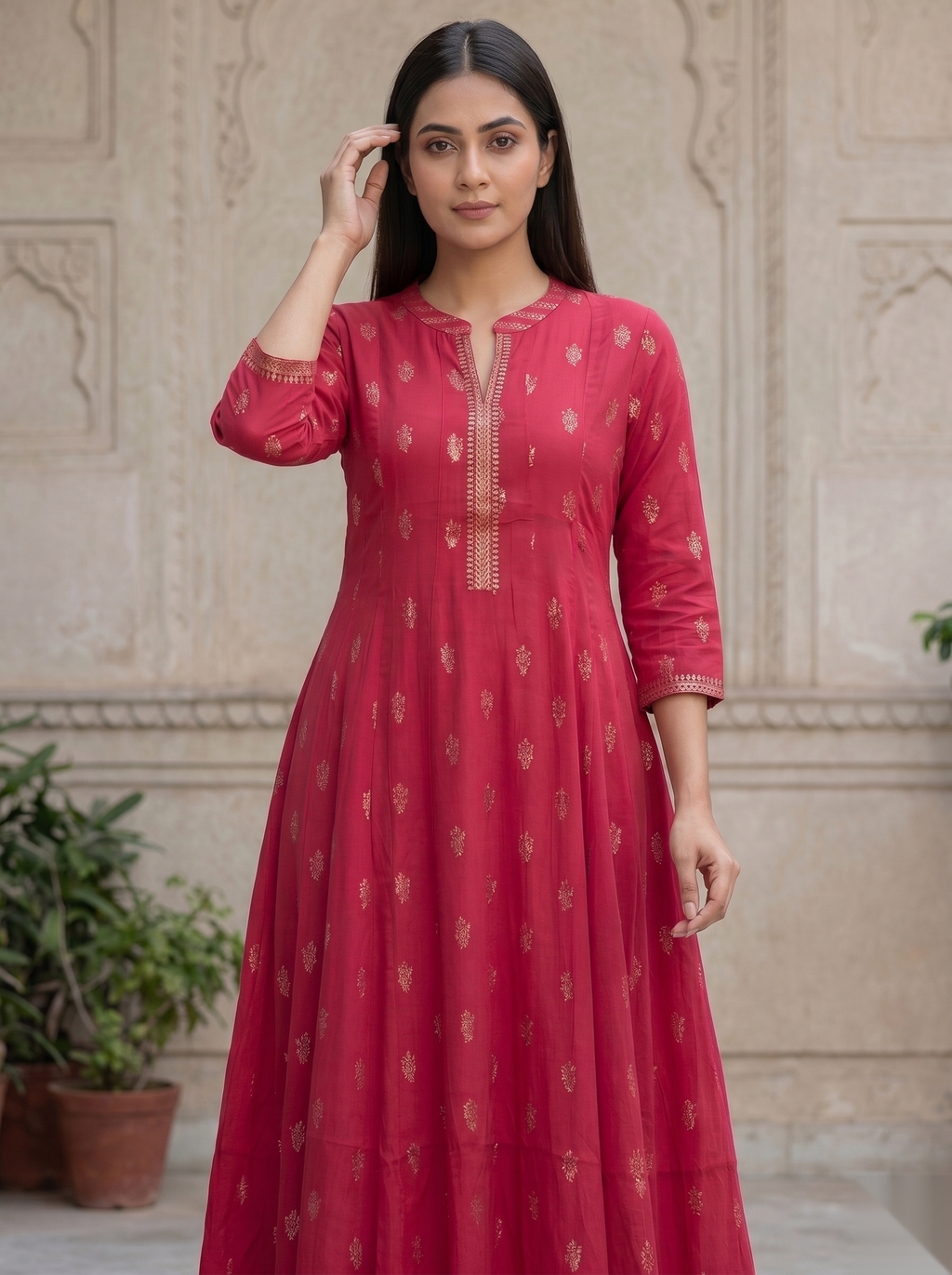 Red Long Top Umbrella Kurti