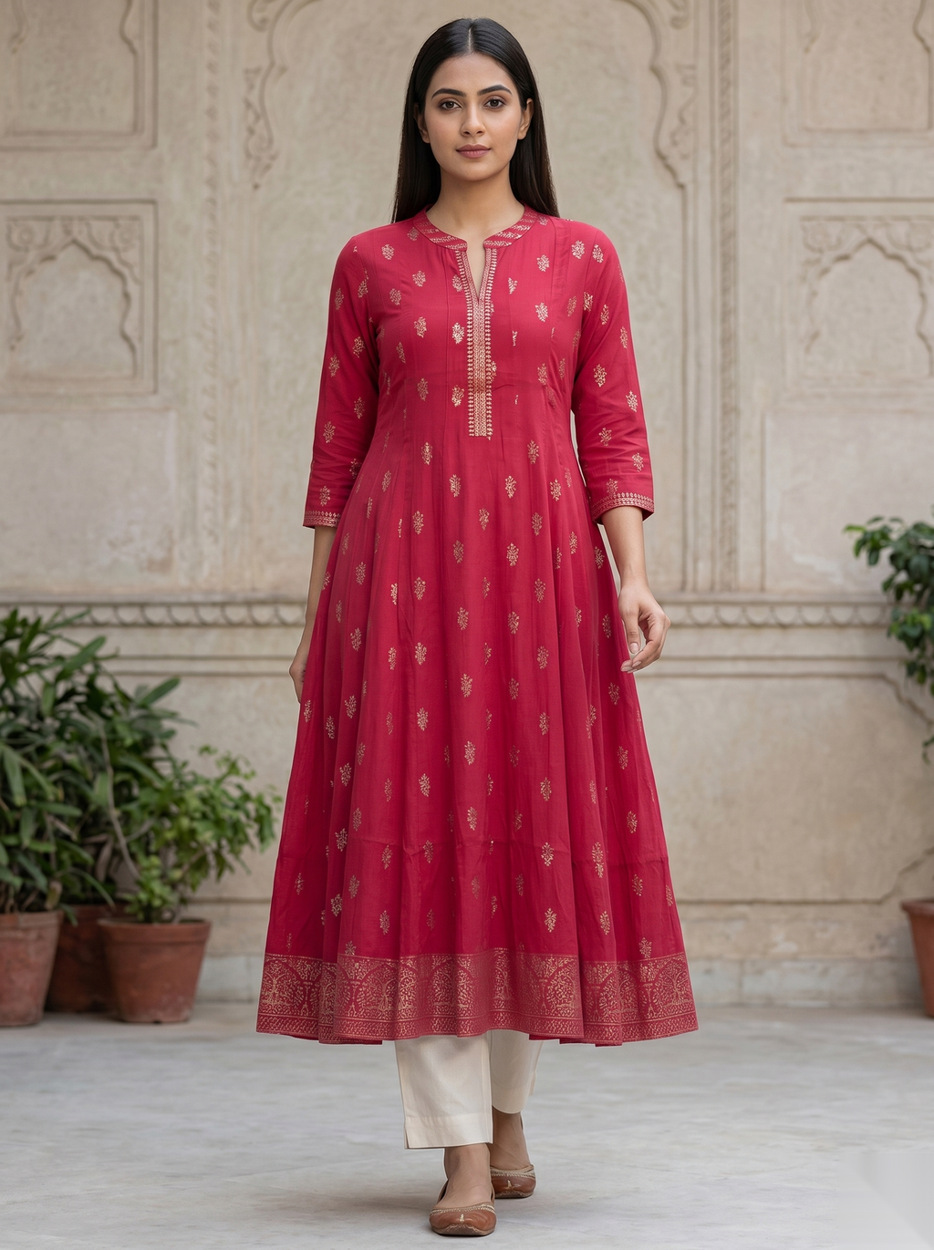 Red Long Top Umbrella Kurti