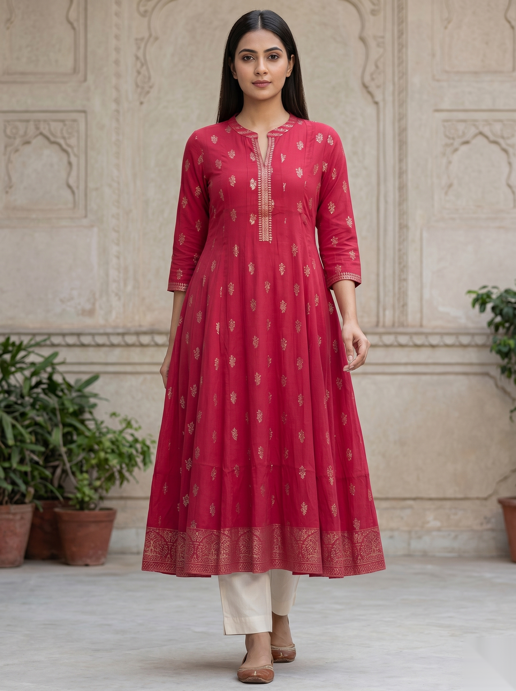 Red Long Top Umbrella Kurti