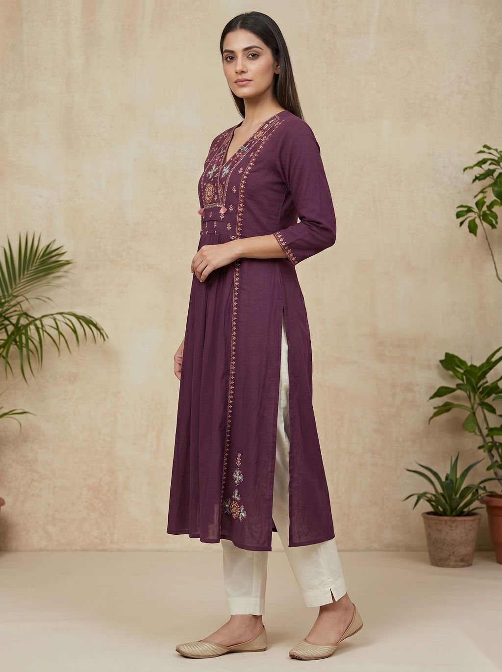 Maroon Long Top Umbrella Kurti