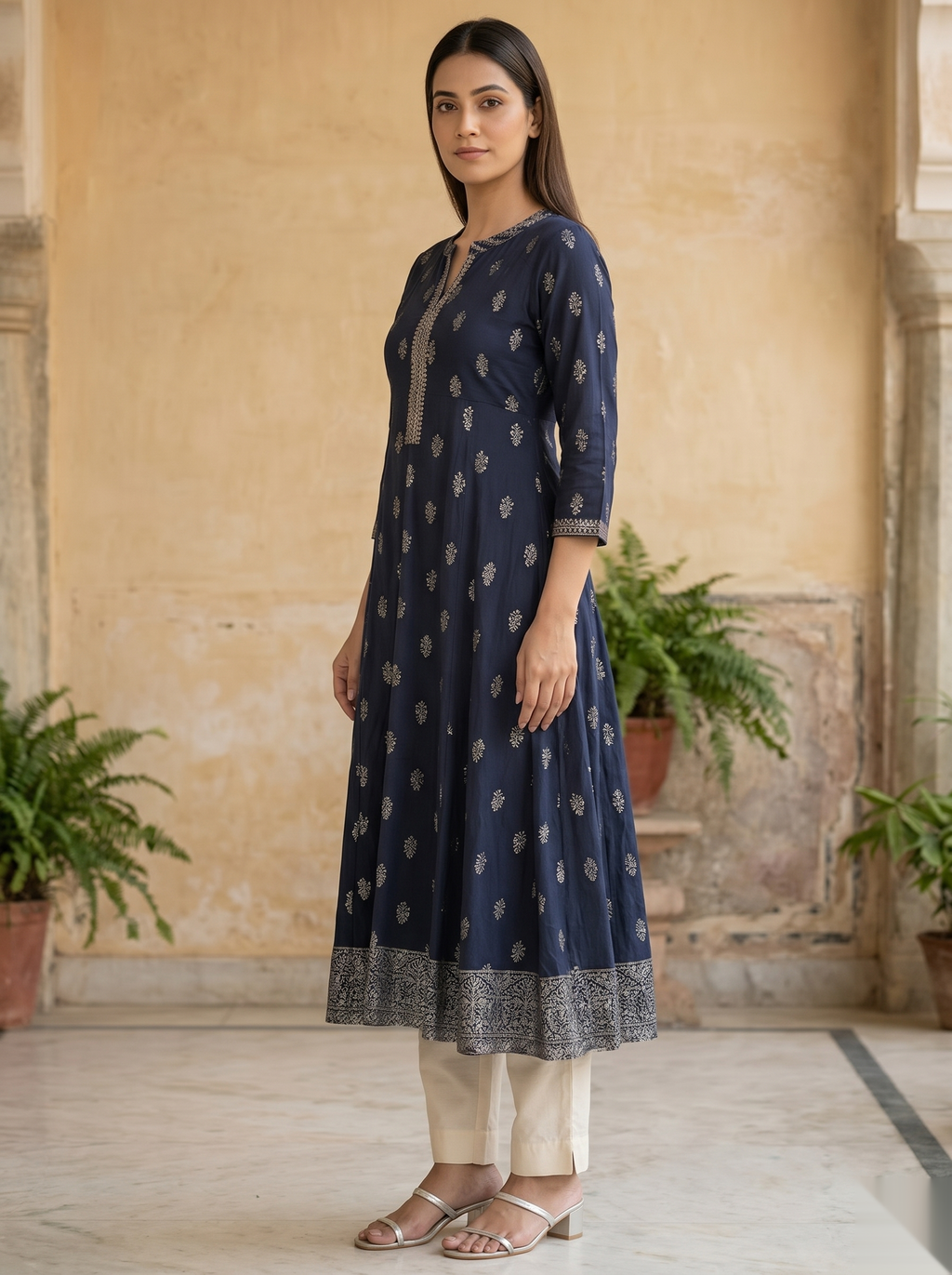 Dark Blue Long Top Umbrella kurti