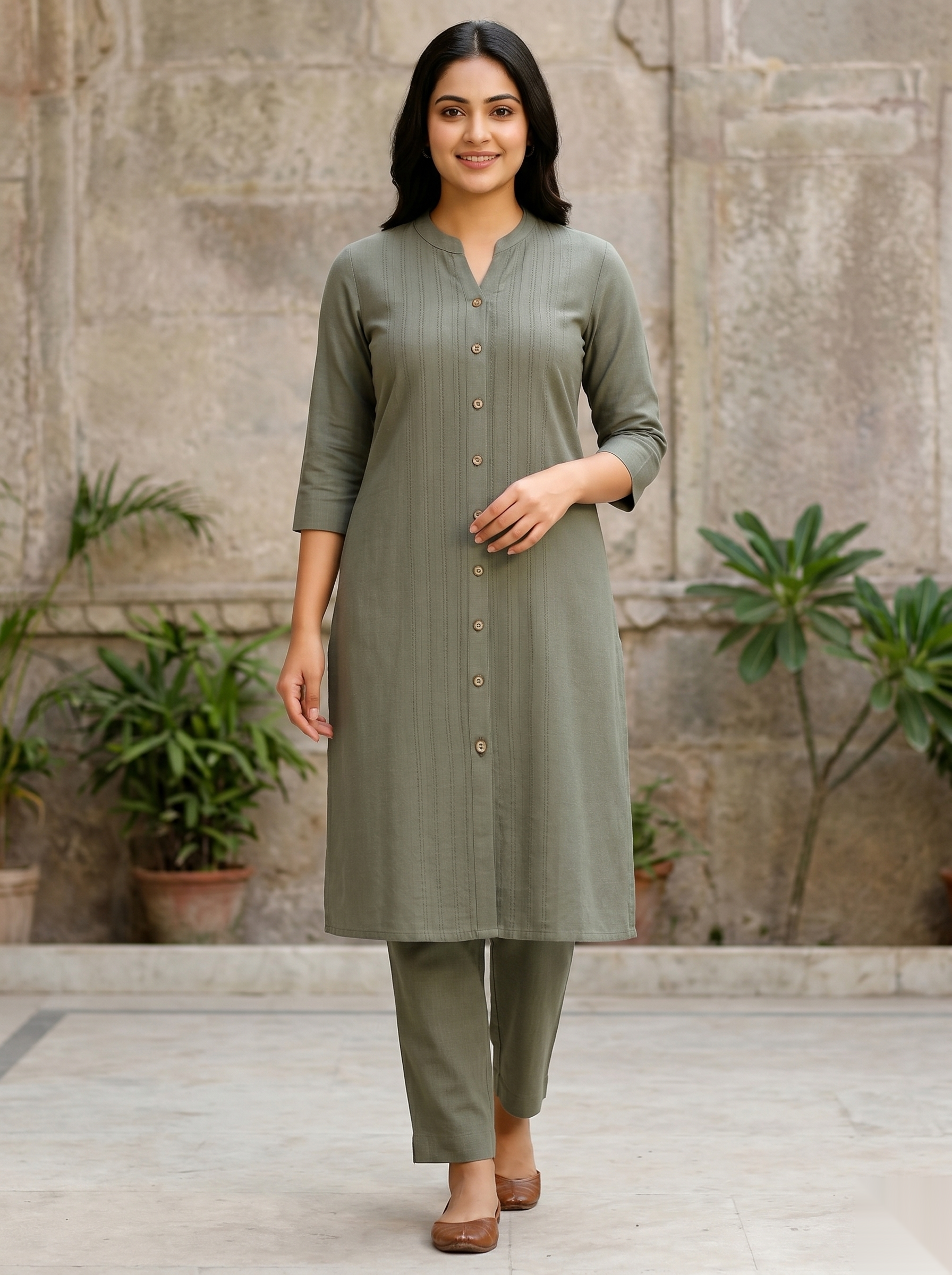Dull Green Long Top Airline